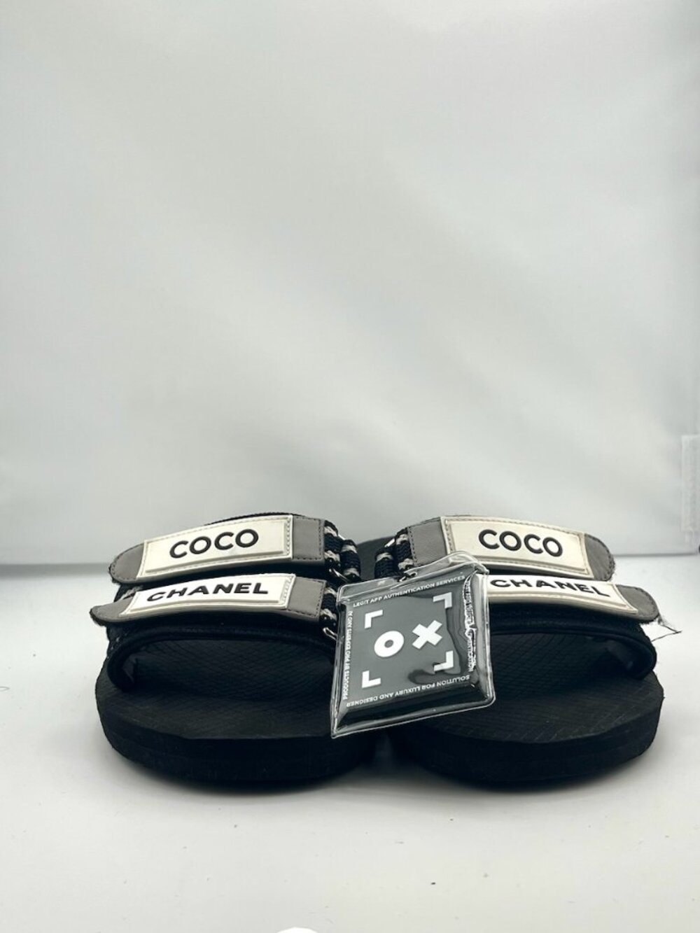 #S96 Chanel Coco Black Logo Strap Rubber Slides